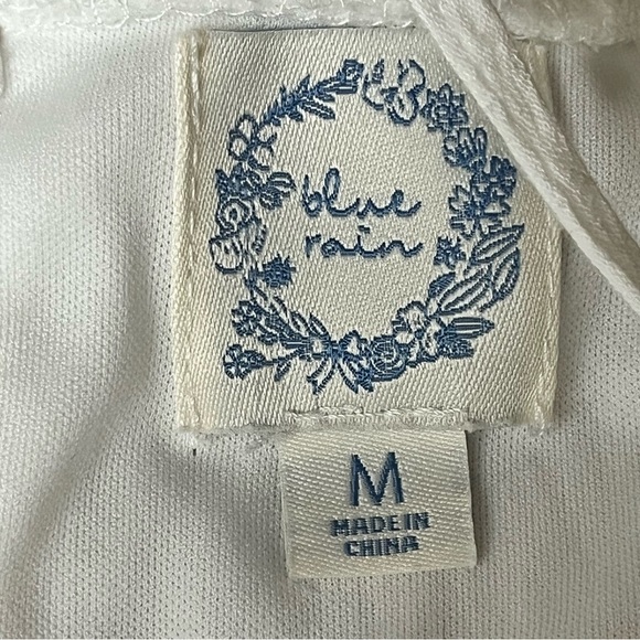 Blue Rain Ivory Crinkle Gauze Mini Dress Beach Coastal Preppy Boho Peasent M - Picture 8 of 9